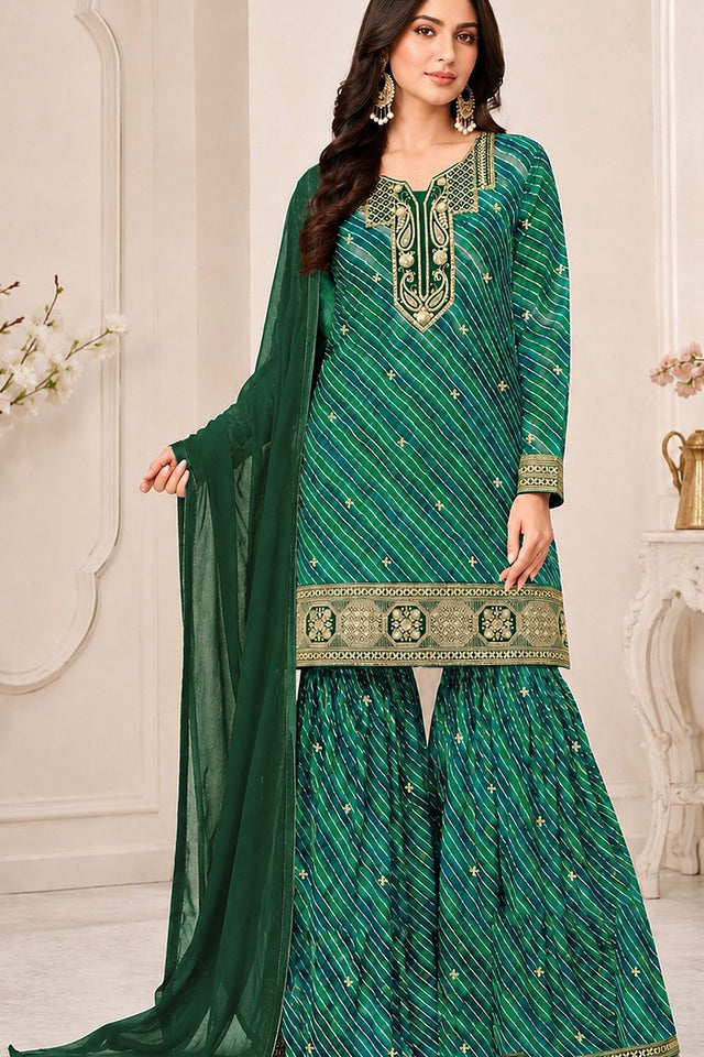 Green Embroidered Georgette Sharara Suit (ACB2482)