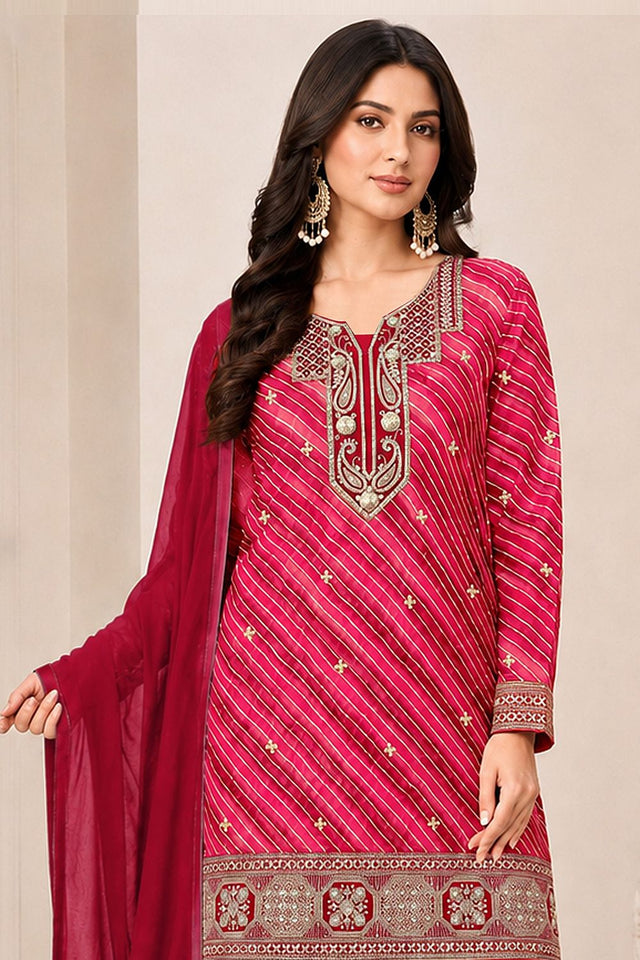 Red Embroidered Georgette Sharara Suit (ACB2483)