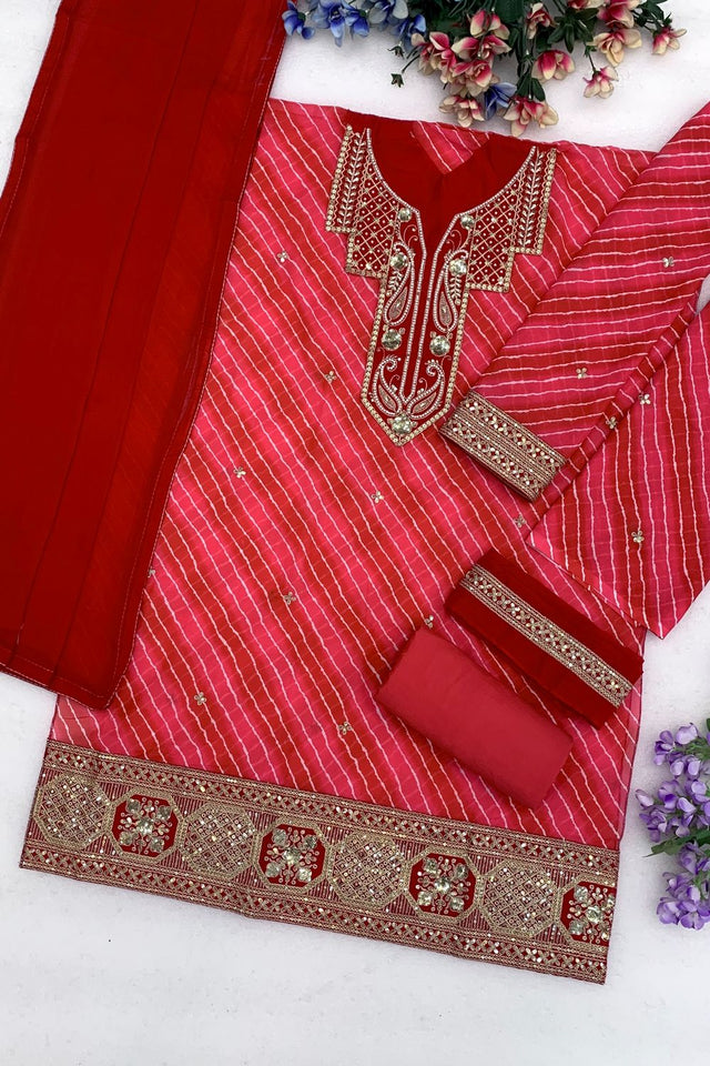 Red Embroidered Georgette Sharara Suit (ACB2483)