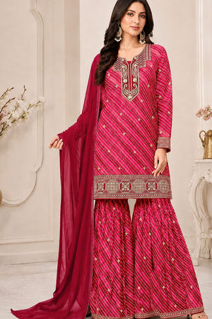 Red Embroidered Georgette Sharara Suit (ACB2483)