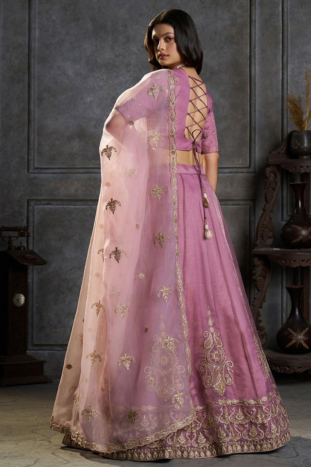 Purple Embroidered Organza Lehenga (ACB2484)