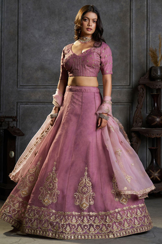 Purple Embroidered Organza Lehenga (ACB2484)