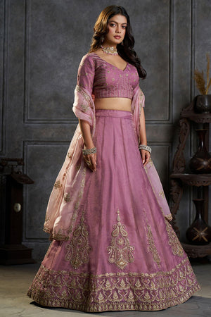 Purple Embroidered Organza Lehenga (ACB2484)