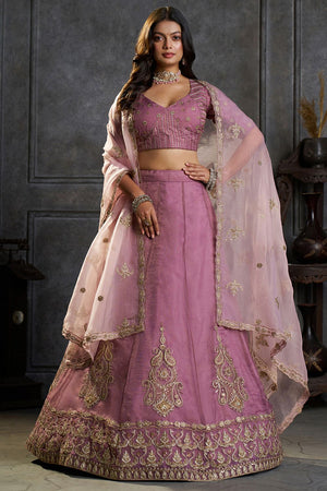Purple Embroidered Organza Lehenga (ACB2484)