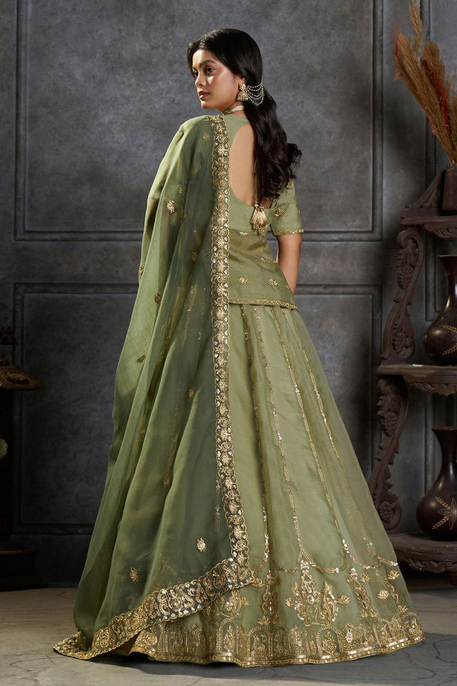 Green Embroidered Organza Lehenga (ACB2485)