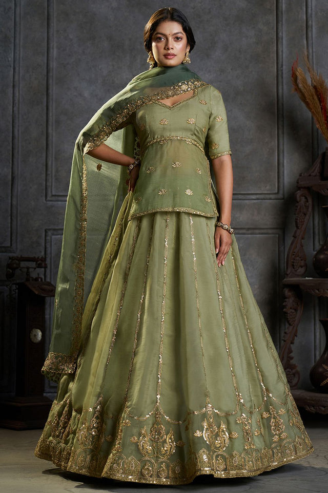 Green Embroidered Organza Lehenga (ACB2485)