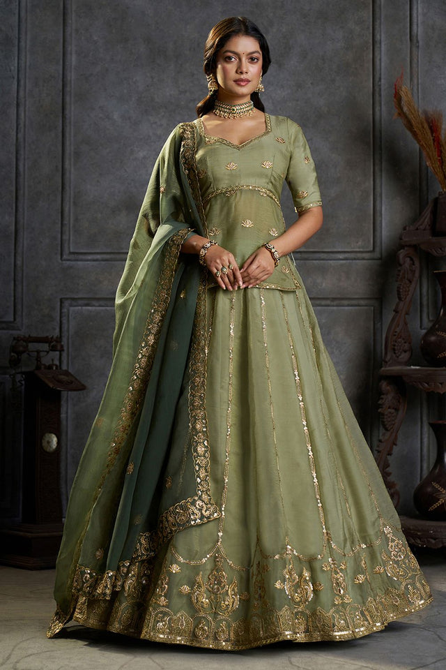 Green Embroidered Organza Lehenga (ACB2485)