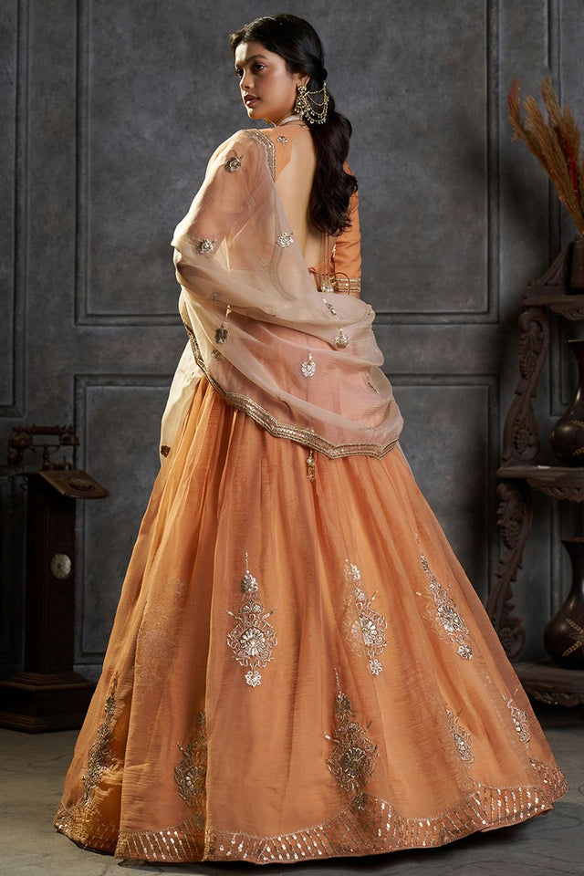 Rust Embroidered Organza Lehenga (ACB2486)