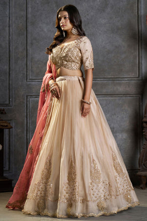 Cream Embroidered Organza Lehenga (ACB2488)
