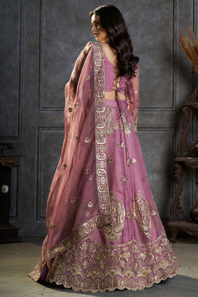 Purple Embroidered Organza Lehenga (ACB2489)