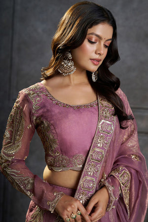 Purple Embroidered Organza Lehenga (ACB2489)