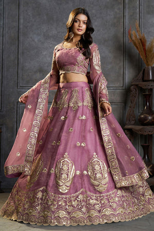 Purple Embroidered Organza Lehenga (ACB2489)