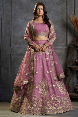 Purple Embroidered Organza Lehenga (ACB2489)