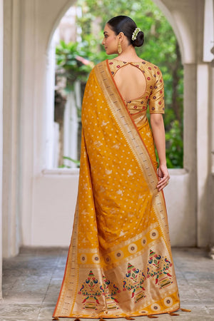 Mustard Floral Woven Silk Saree (ACB2510)