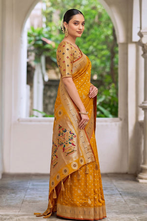 Mustard Floral Woven Silk Saree (ACB2510)
