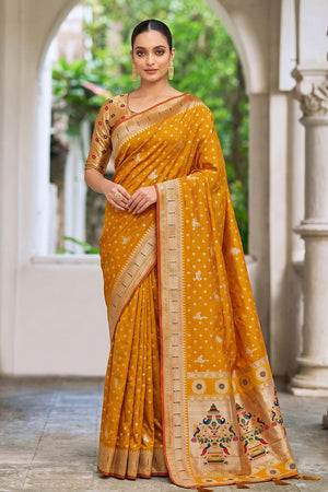 Mustard Floral Woven Silk Saree (ACB2510)