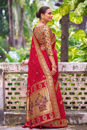 Red Floral Woven Silk Saree (ACB2514)