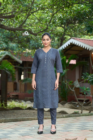 Grey Embroidered Silk Kurti Pant Set (ACB2519)