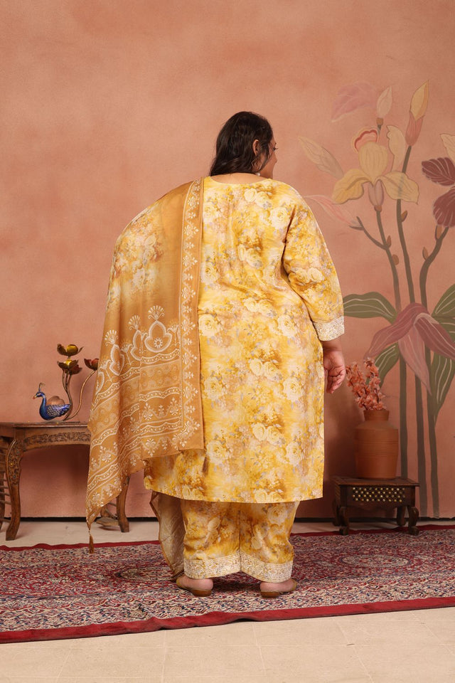 Brown Floral Printed Cotton Kurti Pant Set (ACB2521)
