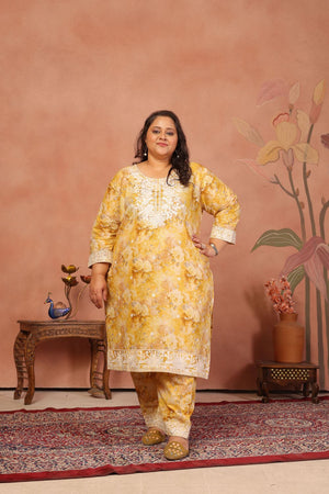 Brown Floral Printed Cotton Kurti Pant Set (ACB2521)