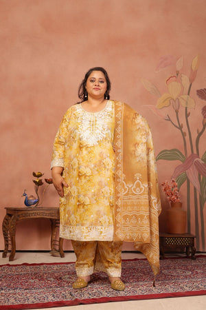 Brown Floral Printed Cotton Kurti Pant Set (ACB2521)