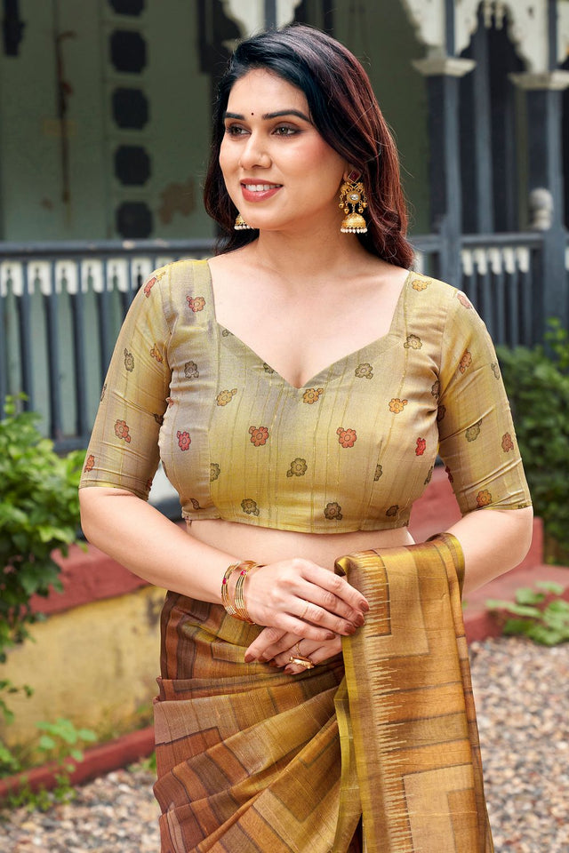 Gold Kalamkari Printed Silk Saree (ACB2525)