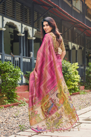 Pink Kalamkari Printed Silk Saree (ACB2527)