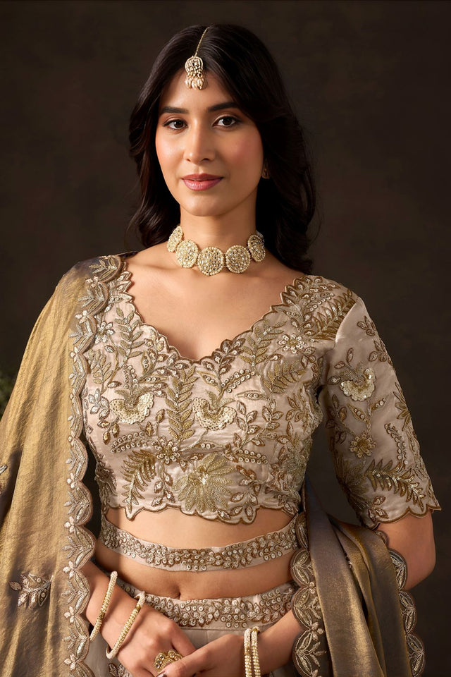 Beige Embroidered Silk Lehenga (ACB2531)