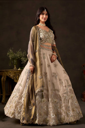 Beige Embroidered Silk Lehenga (ACB2531)