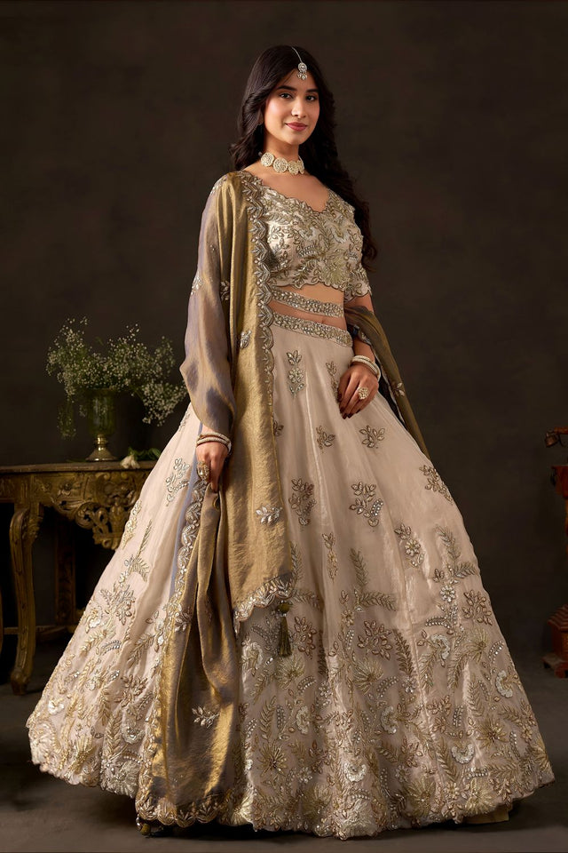 Beige Embroidered Silk Lehenga (ACB2531)