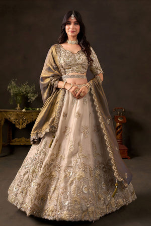 Beige Embroidered Silk Lehenga (ACB2531)
