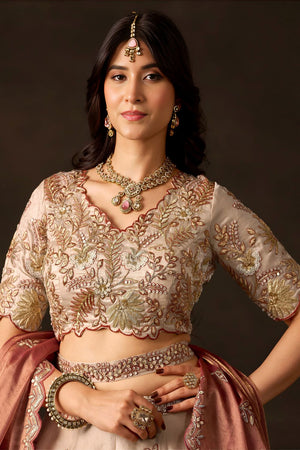 Beige Embroidered Silk Lehenga (ACB2532)