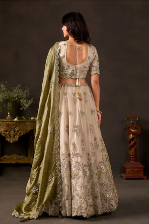 Beige Embroidered Silk Lehenga (ACB2533)
