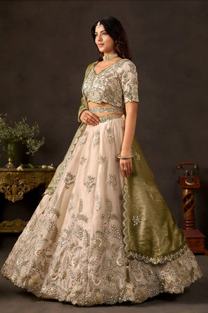 Beige Embroidered Silk Lehenga (ACB2533)
