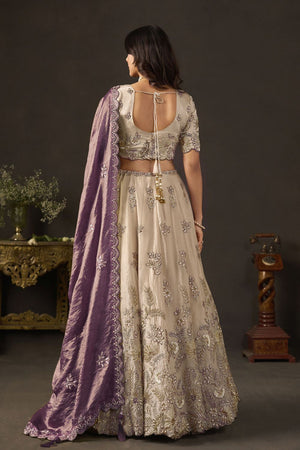Beige Embroidered Silk Lehenga (ACB2534)