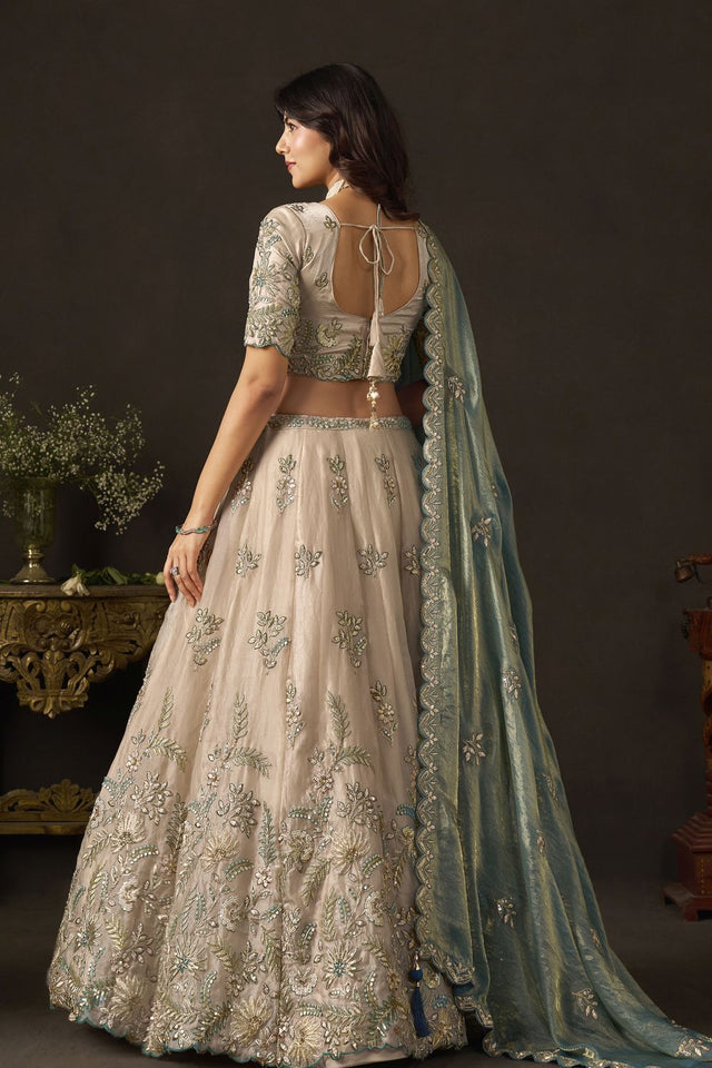 Beige Embroidered Silk Lehenga (ACB2535)