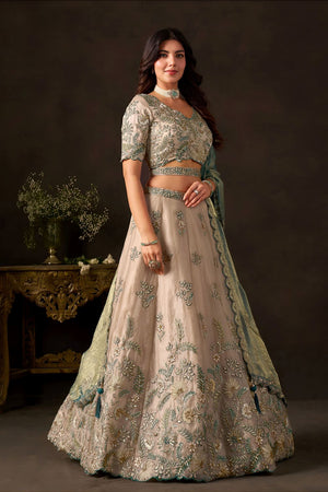 Beige Embroidered Silk Lehenga (ACB2535)