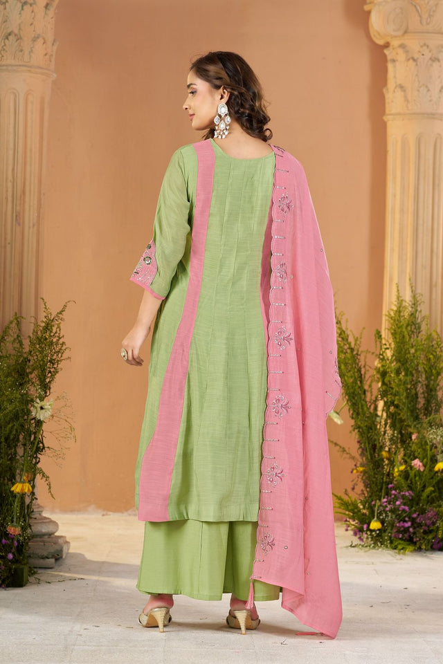 Green Embroidered Chanderi Palazzo Suit (ACB2536)
