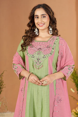 Green Embroidered Chanderi Palazzo Suit (ACB2536)