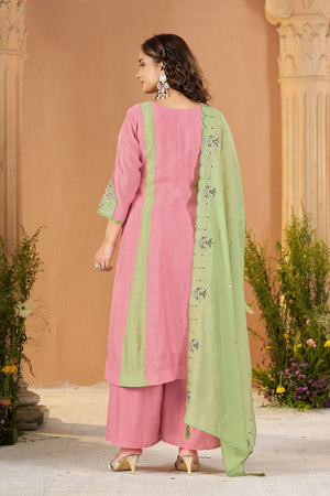 Pink Embroidered Chanderi Palazzo Suit (ACB2538)