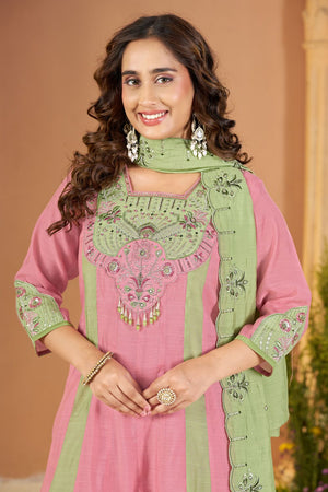 Pink Embroidered Chanderi Palazzo Suit (ACB2538)