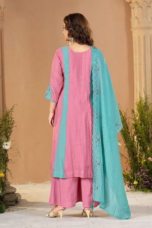 Pink Embroidered Chanderi Palazzo Suit (ACB2539)