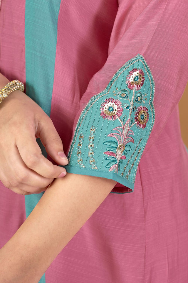 Pink Embroidered Chanderi Palazzo Suit (ACB2539)