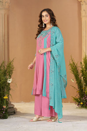 Pink Embroidered Chanderi Palazzo Suit (ACB2539)