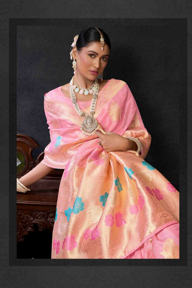 Pink Woven Organza Saree (ACB2541)