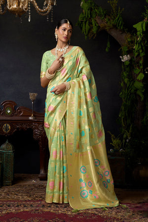 Green Woven Organza Saree (ACB2542)
