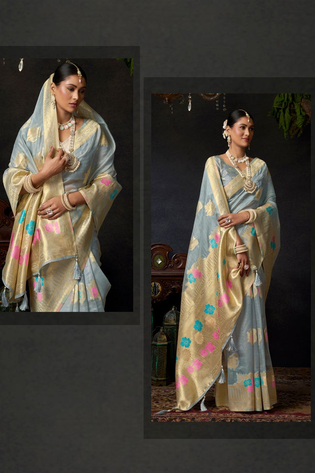 Grey Woven Organza Saree (ACB2543)