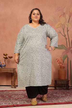 Grey Floral Printed Cotton Long Kurti (ACB2569)