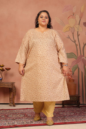 Yellow Floral Printed Cotton Long Kurti (ACB2570)