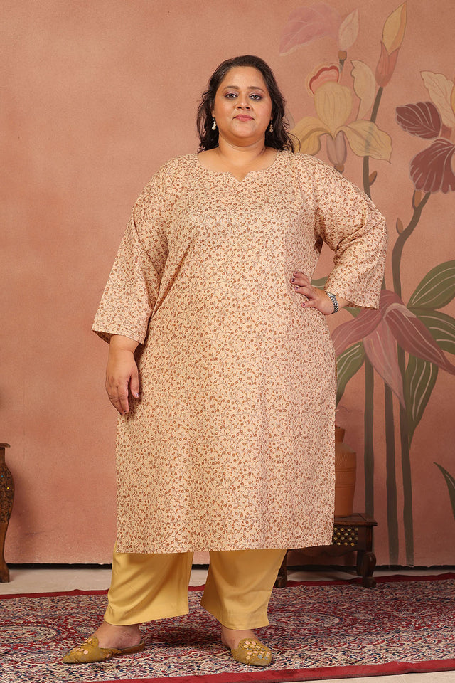 Yellow Floral Printed Cotton Long Kurti (ACB2570)